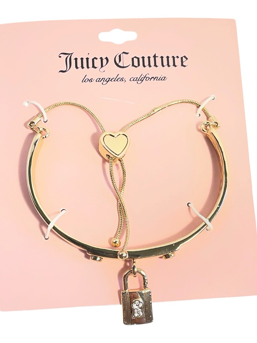 Juicy Couture Gold Bracelet w/Heart Adjustable Slider & Lock - NWT **